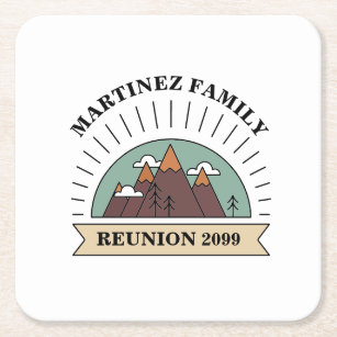 Custom Family Reunion Road Trip Mountain Square Paper Coaster