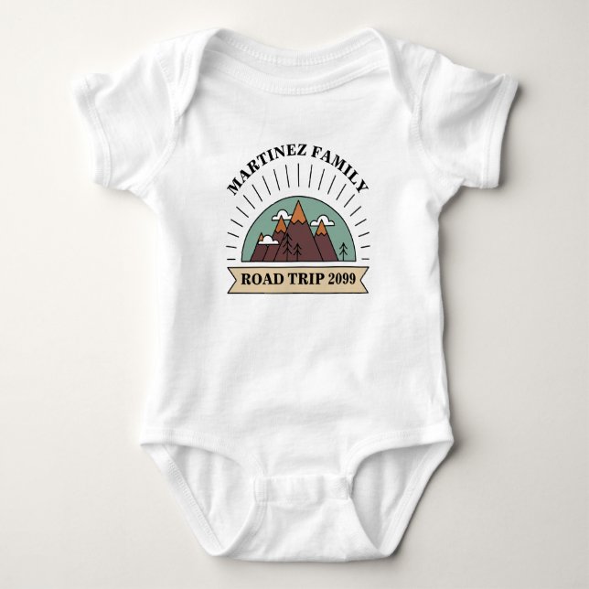 Custom Family Reunion Road Trip Mountain Sun Baby Bodysuit (Front)