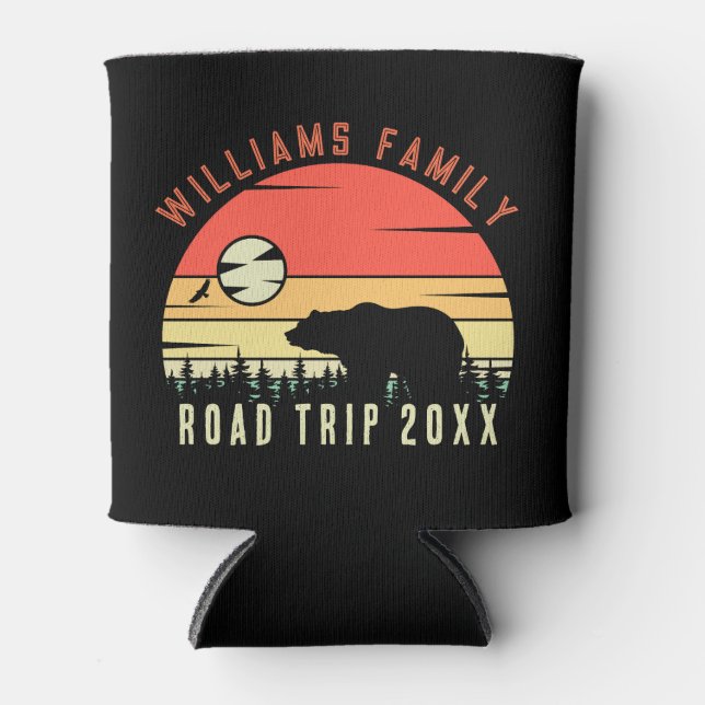 Custom Family Reunion Road Trip Mountain Sunset Can Cooler (Front)