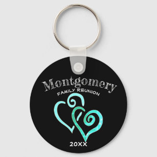 Custom Family Reunion Rustic Blue Linked Heart Key Ring
