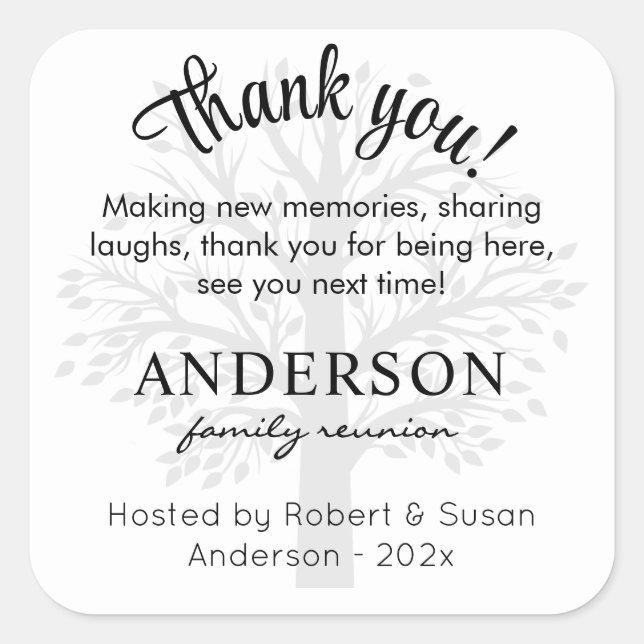 Custom Family Reunion Thank You Favor Bag 3-in  Square Sticker (Front)