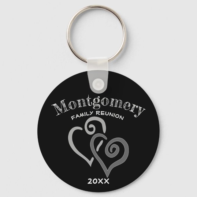 Custom Family Reunion Two Grey Linked Heart Key Ring (Front)