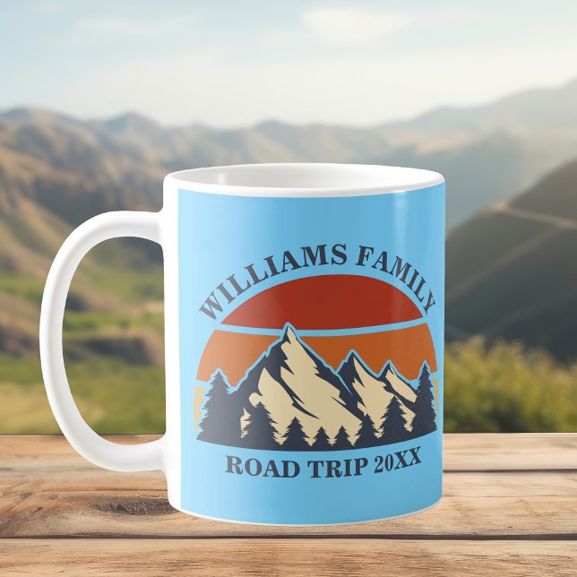 Custom Family Road Trip Blue Camping Sunset Coffee Mug (Creator Uploaded)