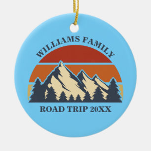 Custom Family Road Trip Keepsake Blue Christmas Ceramic Tree Decoration