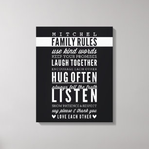 CUSTOM FAMILY RULES modern typography bold black Canvas Print