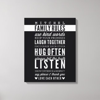 CUSTOM FAMILY RULES modern typography bold black Canvas Print