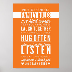 CUSTOM FAMILY RULES modern typography bold orange Poster
