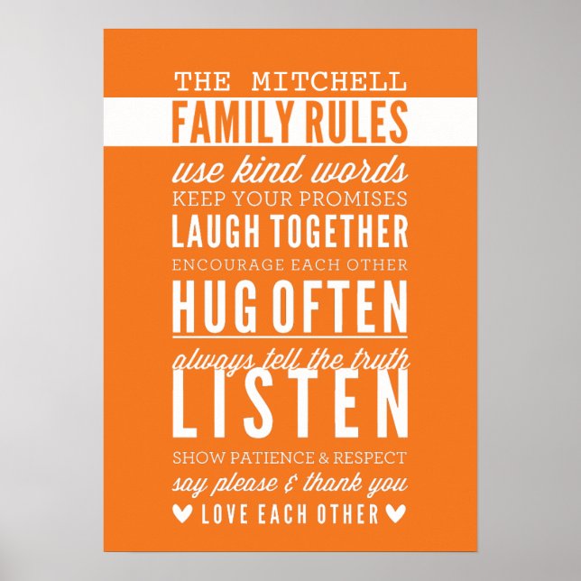 CUSTOM FAMILY RULES modern typography bold orange Poster (Front)
