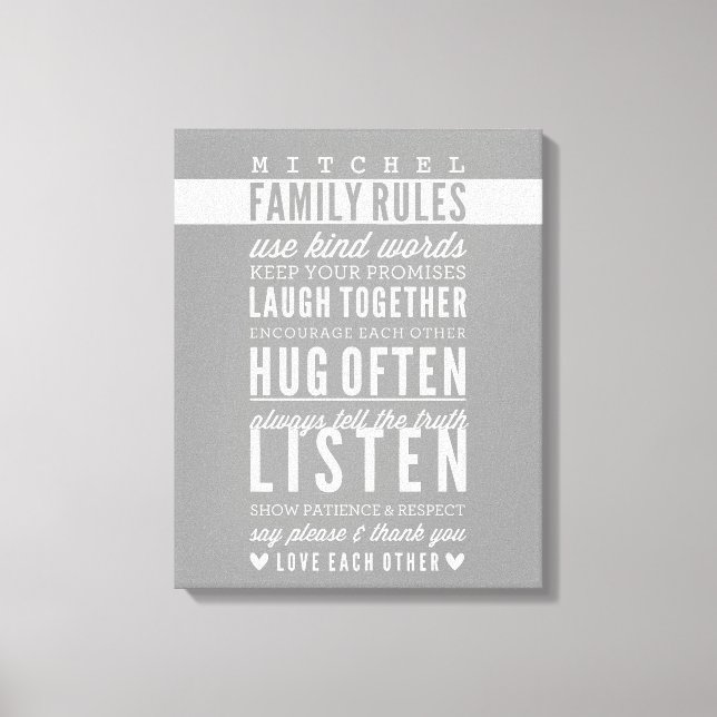 CUSTOM FAMILY RULES modern typography cool grey Canvas Print (Front)