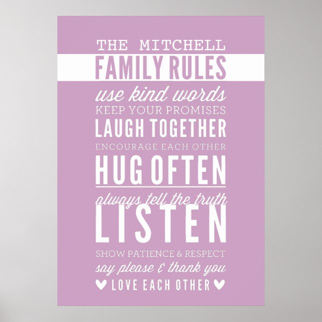 CUSTOM FAMILY RULES modern typography pale purple Poster (Front)