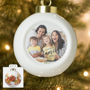Custom FAMILY Script One Photo Keepsake Ceramic Ball Christmas Ornament