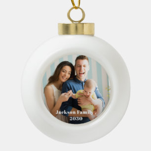 Custom FAMILY Script One Photo Keepsake Ceramic Ball Christmas Ornament