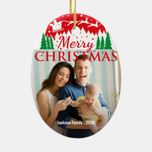 Custom FAMILY Script One Photo Keepsake Ceramic Tree Decoration