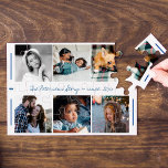 Custom family six photo collage modern script name jigsaw puzzle<br><div class="desc">Tell your family story in six custom images and mark your anniversary with this beautiful keepsake photo collage jumbo puzzle or just take the time and patience to solve it together with your kids in social distancing and stay at home times!             Easy to personalise with your photos and text!</div>