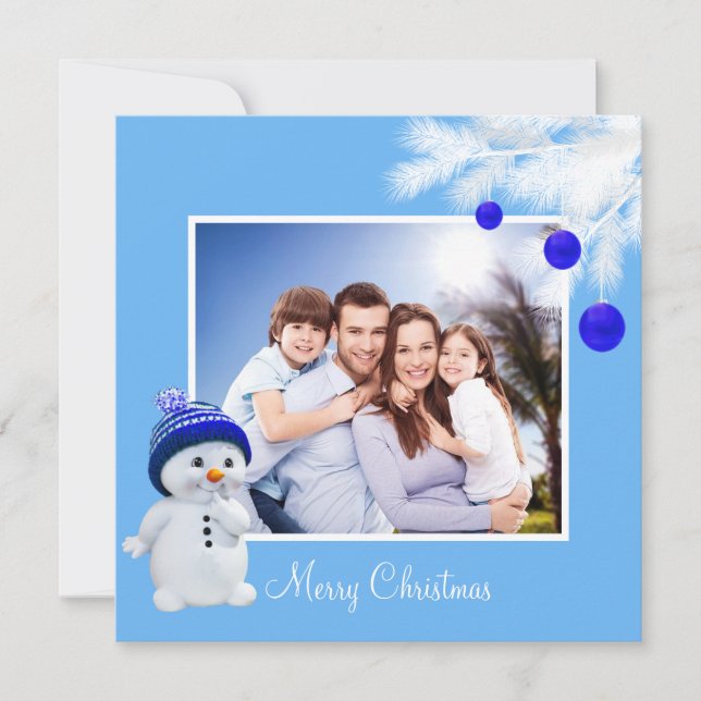 Custom Family & Snowman on Sky Blue Christmas (Front)