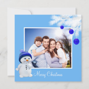 Custom Family & Snowman on Sky Blue Christmas