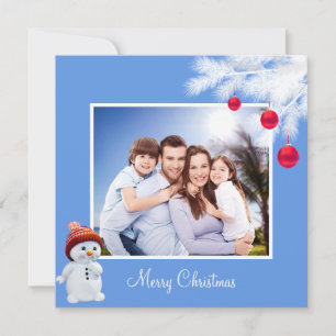 Custom Family & Snowman on Sky Blue Christmas