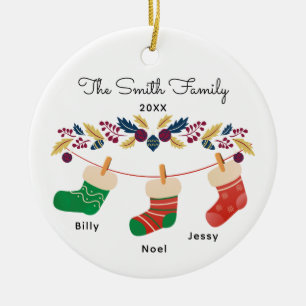 Custom Family Stocking Christmas with Names Ceramic Tree Decoration