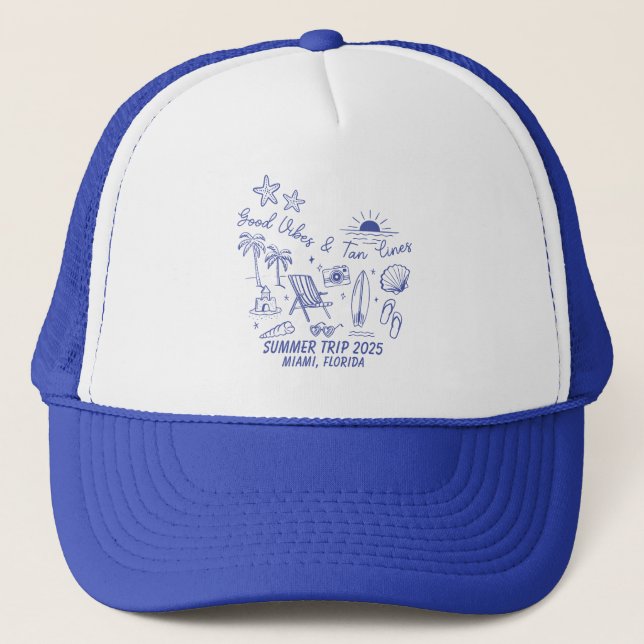 Custom Family Summer Beach Trip Group Matching Trucker Hat (Front)