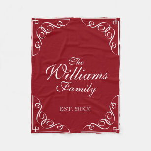 Custom family surname burgundy red fleece blanket
