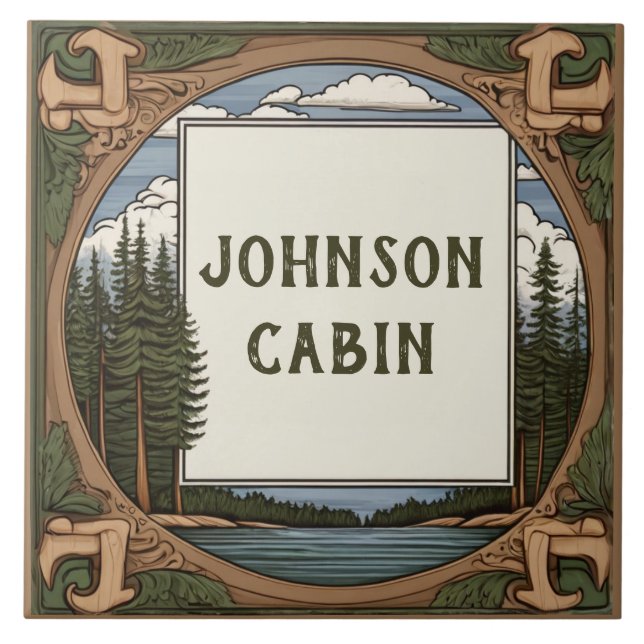 Custom Family Surname Lakehouse Cabin Name Sign Tile (Front)