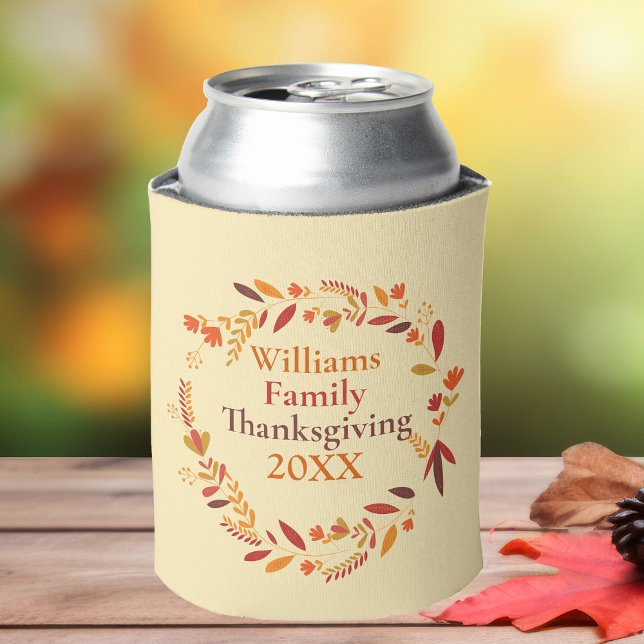 Custom Family Thanksgiving Party Fall Wreath Can Cooler (Creator Uploaded)