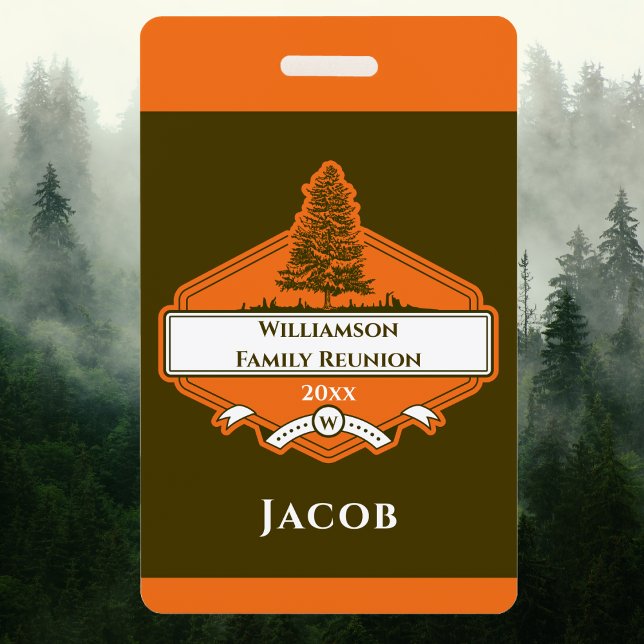 Custom Family Tree Logo Reunion Name ID Badge (Custom retro camping badge with family reunion logo – perfect for outdoor gatherings & keepsakes!)