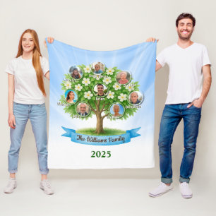 Custom Family Tree Photo Names Heritage gran gift Fleece Blanket