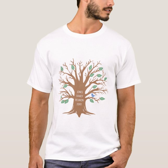 Custom Family tree with leaves and birds T-Shirt (Front)