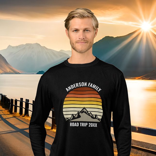 Custom Family Trip Mountain Sunset Long Sleeve Tri-Blend Shirt (Creator Uploaded)