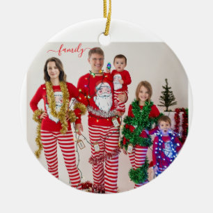 Custom Family Two Photo Double-Sided Christmas Ceramic Tree Decoration