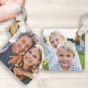 Custom family two photo double sided photo key ring