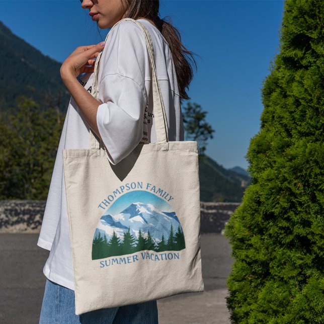 Custom Family Vacation Blue Mountain Forest Nature Tote Bag (Creator Uploaded)