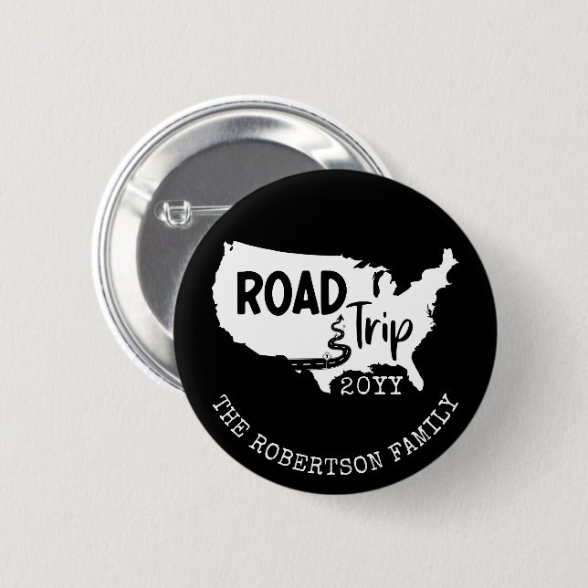 Custom Family Vacation | Family Road Trip USA Map 6 Cm Round Badge (Front & Back)