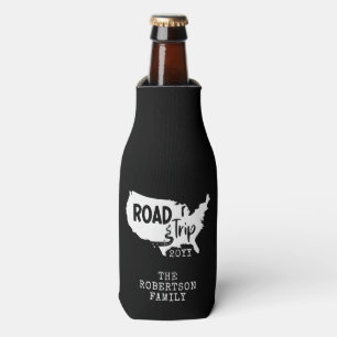 Custom Family Vacation Family Road Trip USA Map Bottle Cooler
