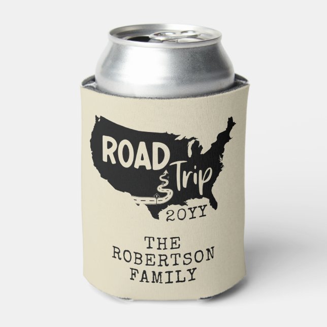 Custom Family Vacation | Family Road Trip USA Map Can Cooler (Can Front)