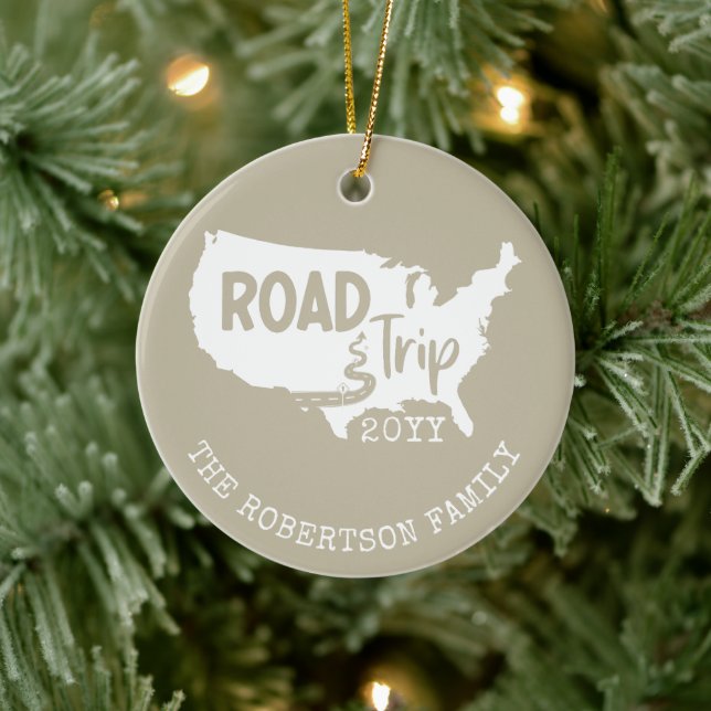 Custom Family Vacation | Family Road Trip USA Map Ceramic Tree Decoration (Tree)