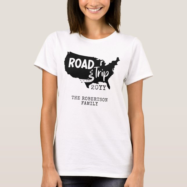 Custom Family Vacation | Family Road Trip USA Map T-Shirt (Front)