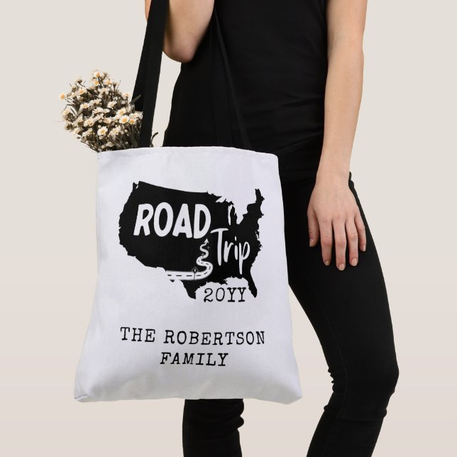 Custom Family Vacation | Family Road Trip USA Map Tote Bag (Close Up)