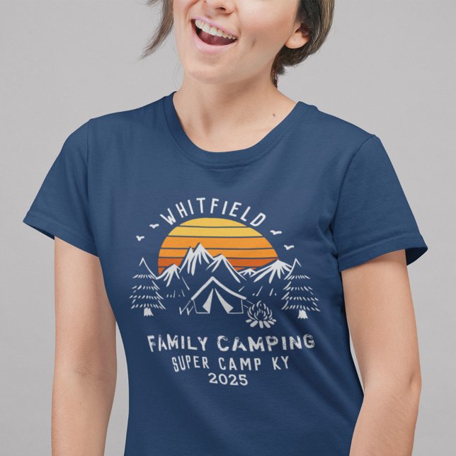 Custom Family Vacation Matching Camping Mum Tri-Blend Shirt (Family Camping Retro Matching T-Shirt Navy Blue)