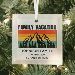 Custom Family Vacation Mountains Hiking Camping Glass Tree Decoration