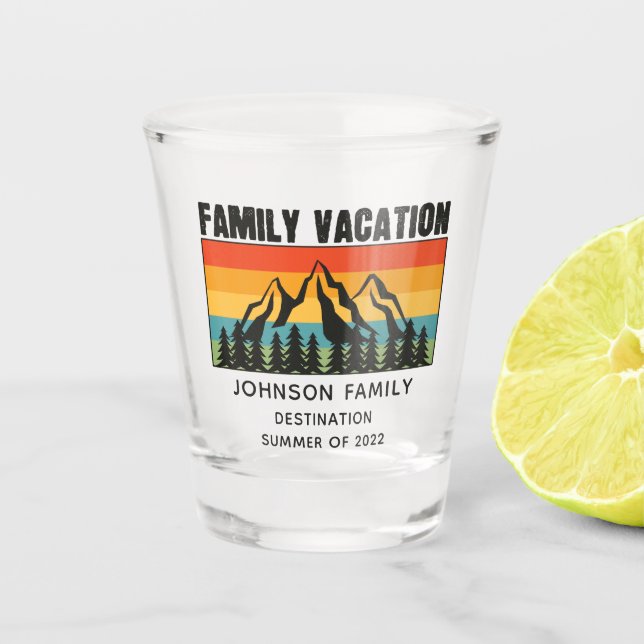 Custom Family Vacation Mountains Hiking Camping Shot Glass (Front)