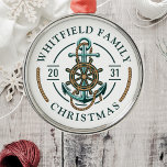 Custom Family Vacation Nautical Boat Trip Metal Tree Decoration<br><div class="desc">Cute,  modern and personalized nautical theme featuring an anchor,  a boat wheel,  and a rope with modern typography. Add your family name and the year of your voyage or team name to make this a family or team outfit by clicking the "Personalize" button.</div>
