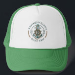 Custom Family Vacation Nautical Boat Trip Trucker Hat<br><div class="desc">Cute,  modern and personalised nautical theme featuring an anchor,  a boat wheel,  and a rope with modern typography

Add your family name and the year of your voyage or team name to make this a family or team outfit by clicking the "Personalise" button above</div>