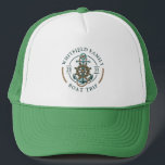 Custom Family Vacation Nautical Boat Trip Trucker Hat<br><div class="desc">Cute,  modern and personalised nautical theme featuring an anchor,  a boat wheel,  and a rope with modern typography

Add your family name and the year of your voyage or team name to make this a family or team outfit by clicking the "Personalise" button above</div>