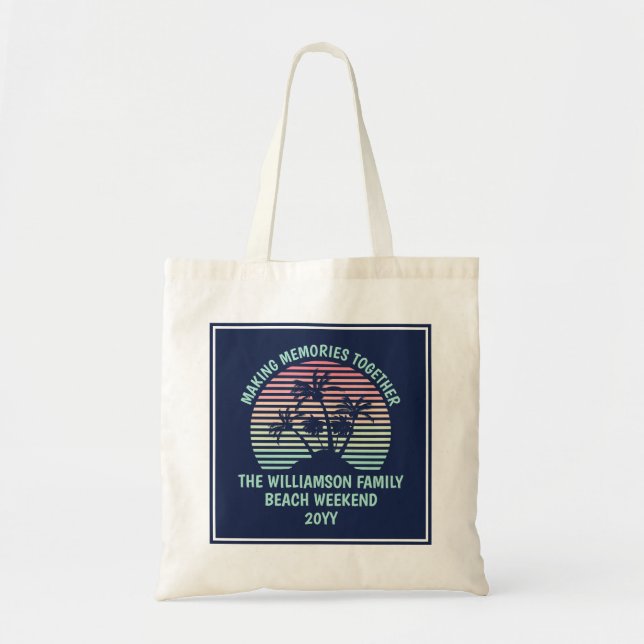 Custom Family Vacation Retro Tropical Beach Trip Tote Bag (Front)
