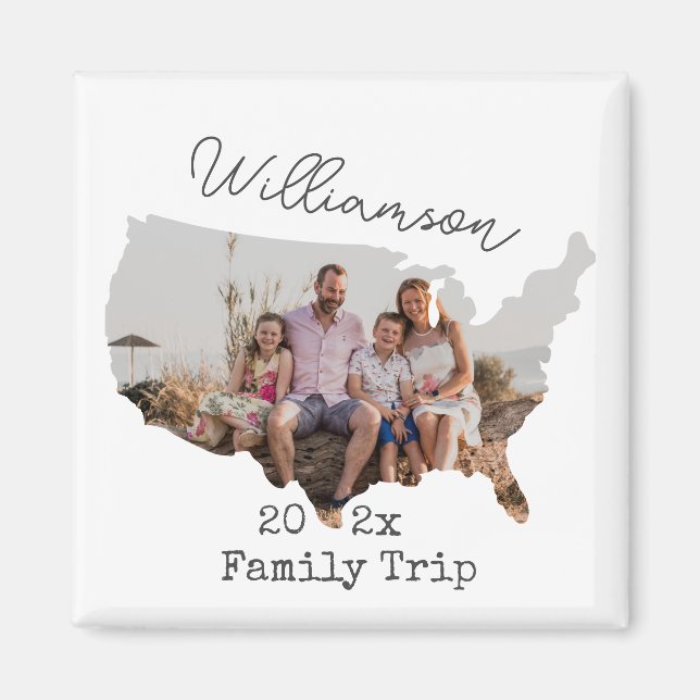 Custom Family Vacation USA Road Trip Family Photo Magnet (Front)