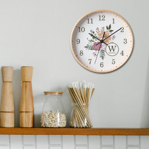 Custom Family Watercolor Flowers Wall Clock