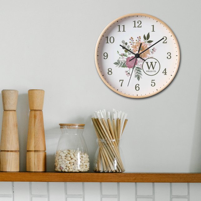 Custom Family Watercolor Flowers Wall  Clock (Creator Uploaded)