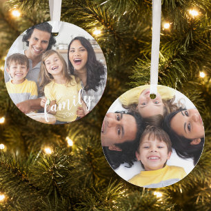 Custom FAMILY (white text) 2-Photo Keepsake Ornament